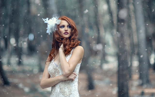 Snowy woman white dress flower free wallpaper for desktop - medium preview image