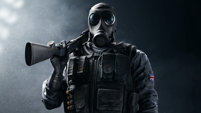 Gas mask man megaphone smokestack free wallpaper for desktop - medium preview image