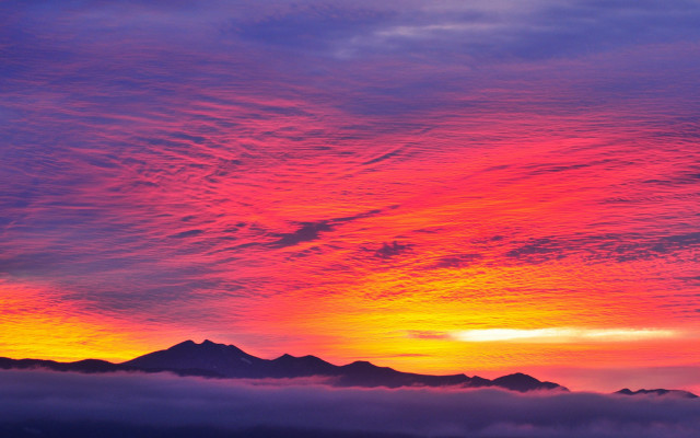 Colorful sunset clouds mountains plane free wallpaper for desktop - medium preview image