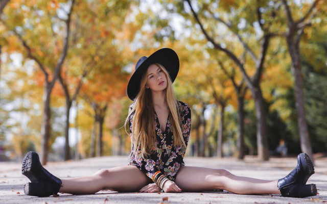 Woman hat dress autumn blonde free wallpaper for desktop - medium preview image