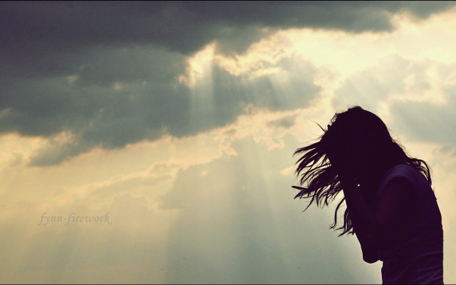 Woman hair blowing cloudy sky free wallpaper for desktop - medium preview image