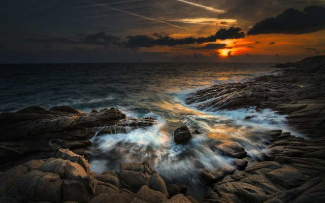 Sunset ocean waves lighthouse mystical #2 free wallpaper for desktop - medium preview image