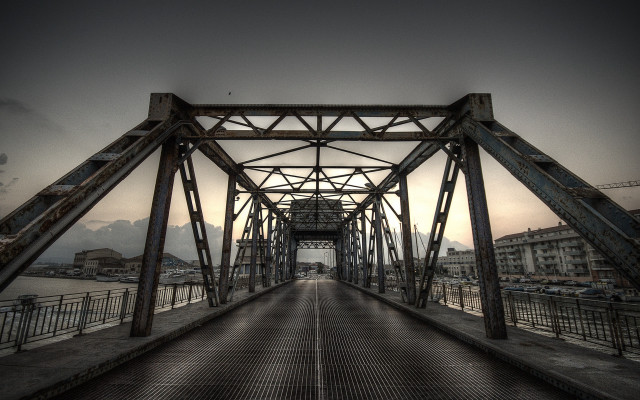 Metal frame bridge walkway cityscape free wallpaper for desktop - medium preview image