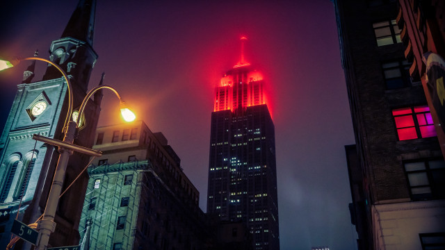 Clock tower night city lights free wallpaper for desktop - medium preview image