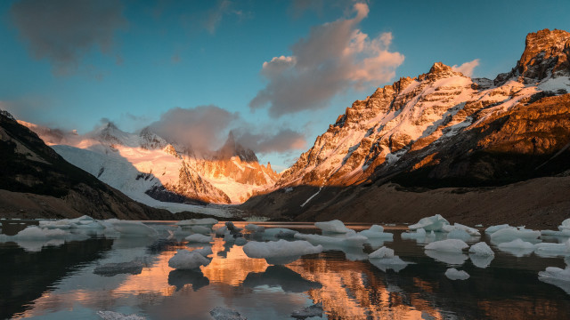 Mountain iceberg lake sunset ecological free wallpaper for desktop - medium preview image