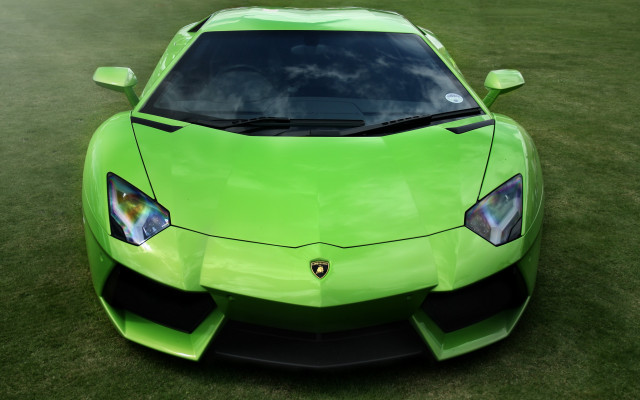 Green sports car grass cloudy free wallpaper for desktop - medium preview image