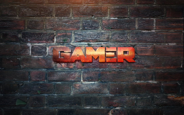 Brick wall gamer sign 3d free wallpaper for desktop - medium preview image