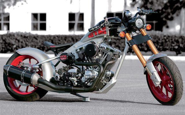 Motorcycle clock building chrome EdRoth free wallpaper for desktop - medium preview image