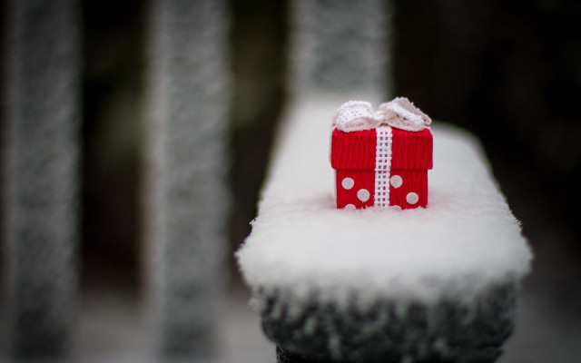Red present box snow bench free wallpaper for desktop - medium preview image