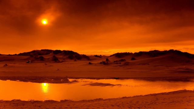 Sunset mountain water clouds red free wallpaper for desktop - medium preview image