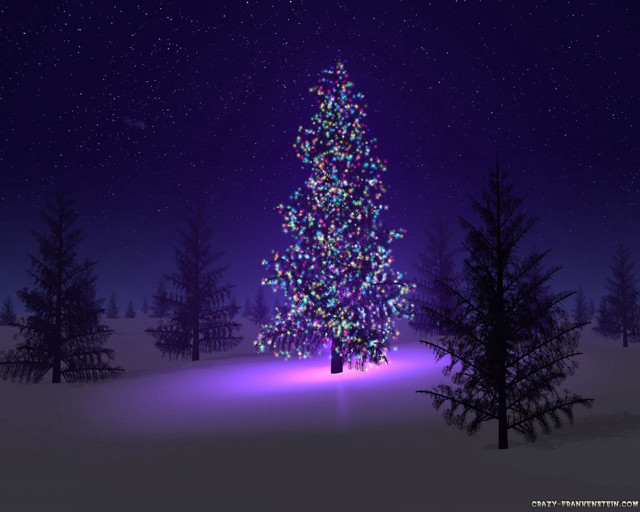 Christmas tree snow night purple free wallpaper for desktop - medium preview image