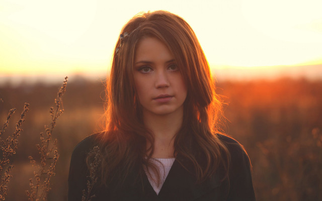 Woman field sunset tallgrass backlighting free wallpaper for desktop - medium preview image