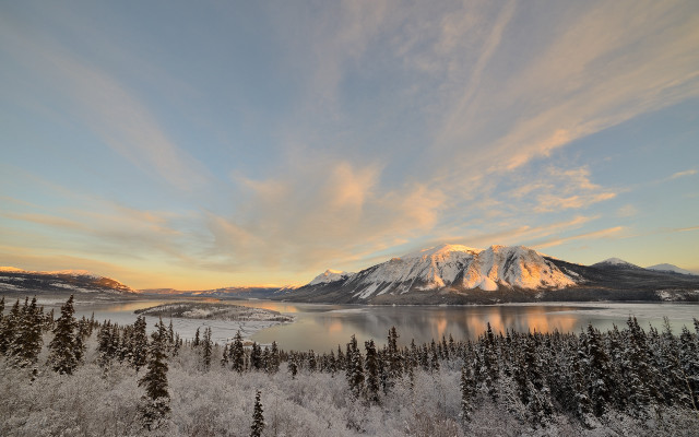 Mountain lake trees sunset clouds #4 free wallpaper for desktop - medium preview image