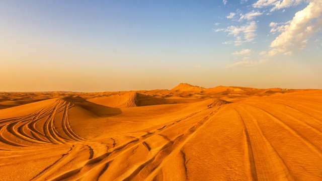 Desert tracks clouds dusk mountain free wallpaper for desktop - medium preview image