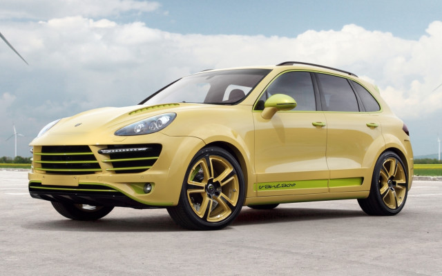 Yellow porsche cayenne windmill cloudy #2 free wallpaper for desktop - medium preview image