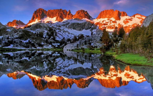 Mountain lake sunset reflection trees free wallpaper for desktop - medium preview image