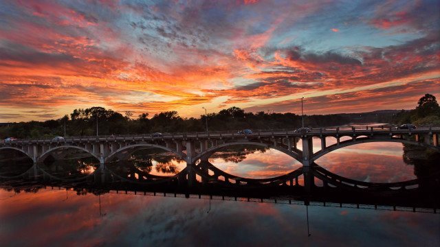 Bridge water sunset clouds matte #2 free wallpaper for desktop - medium preview image