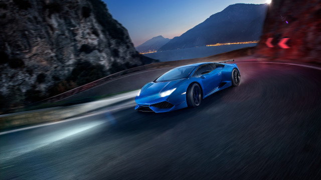 Blue sports car night mountains free wallpaper for desktop - medium preview image