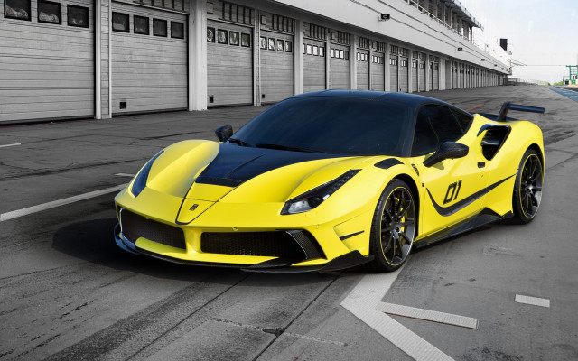 Yellow sports car garage race free wallpaper for desktop - medium preview image