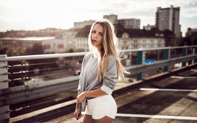 Woman bridge city train fashion free wallpaper for desktop - medium preview image