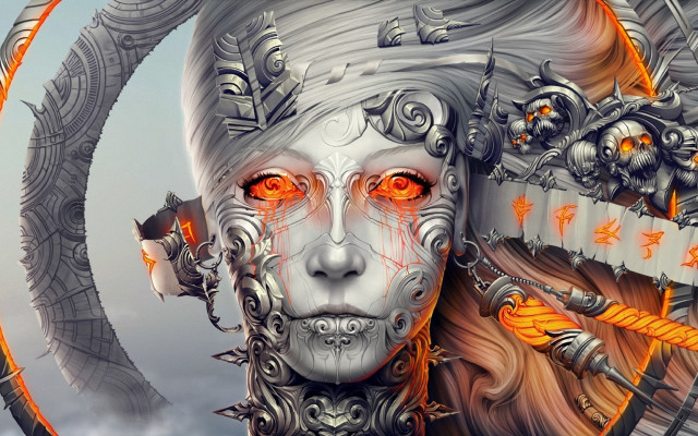 Orange eyes headdress sword clock free wallpaper for desktop - medium preview image