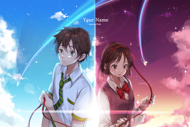 Anime couple sky clouds stars free wallpaper for desktop - medium preview image