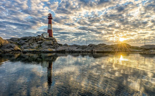 Lighthouse rocky shore sunset clouds #4 free wallpaper for desktop - medium preview image