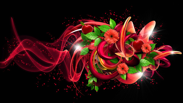 Red flower leaves abstract digital free wallpaper for desktop - medium preview image