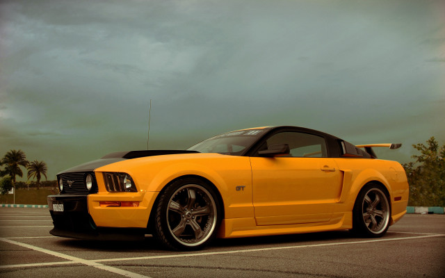 Yellow mustang cobra matte parking free wallpaper for desktop - medium preview image