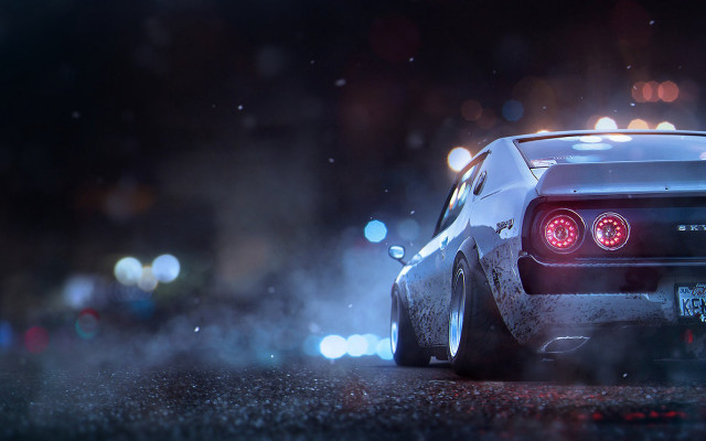 Car night lights bokeh 3d free wallpaper for desktop - medium preview image