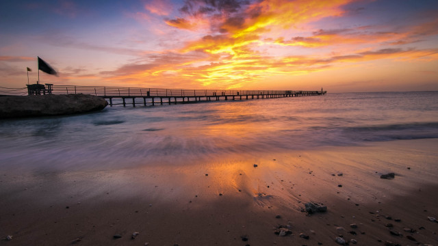 Pier ocean sunset colorful sky free wallpaper for desktop - medium preview image