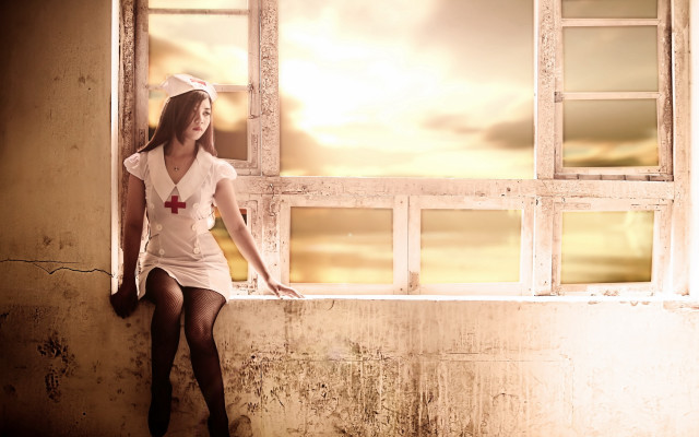 Woman white dress cross sunset free wallpaper for desktop - medium preview image