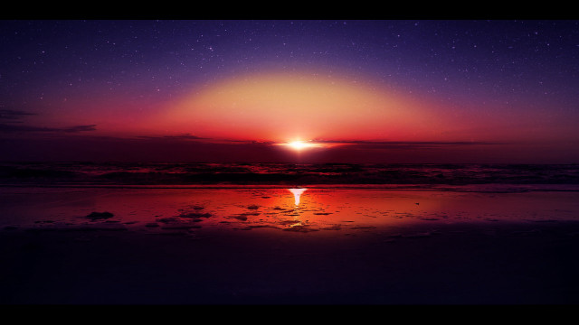 Sunset orange purple star water free wallpaper for desktop - medium preview image