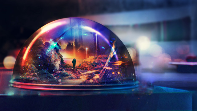 Dome mountain forest rainbow holography free wallpaper for desktop - medium preview image