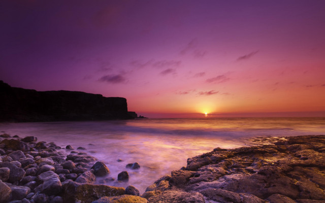 Sunset ocean rocks water foreground #2 free wallpaper for desktop - medium preview image