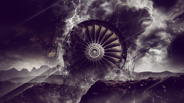 Jet engine mountain cloudy sky free wallpaper for desktop - medium preview image