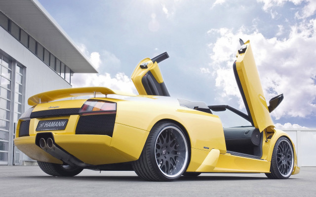 Yellow sports car open doors free wallpaper for desktop - medium preview image