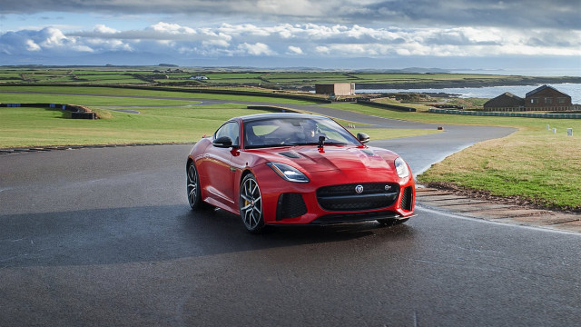 Red sports car lake road free wallpaper for desktop - medium preview image