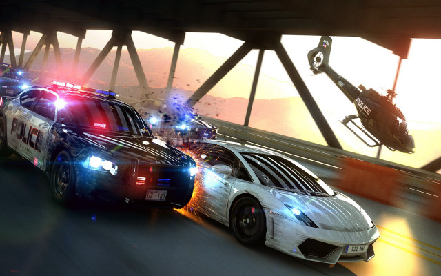 Police car highway action sunset free wallpaper for desktop - medium preview image