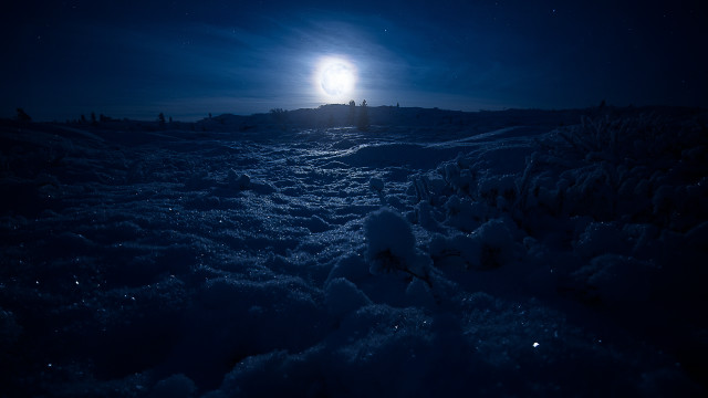 Snow covered field moonlight aurora free wallpaper for desktop - medium preview image