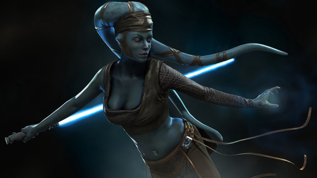 Woman costume sword glowing lightsaber free wallpaper for desktop - medium preview image