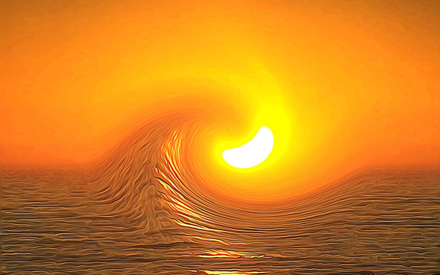 Sunset ocean wave surfer digital free wallpaper for desktop - medium preview image