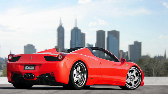 Red sports car city skyline #7 free wallpaper for desktop - medium preview image