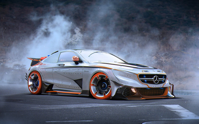 Car orange rims smoke road free wallpaper for desktop - medium preview image