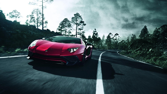 Red sports car night road #3 free wallpaper for desktop - medium preview image