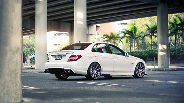 White car bridge palm trees free wallpaper for desktop - medium preview image