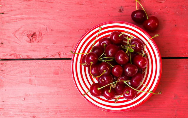 Cherries bowl red striped summer free wallpaper for desktop - medium preview image