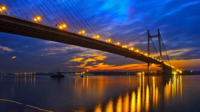 Bikash bridge water night lights free wallpaper for desktop - medium preview image
