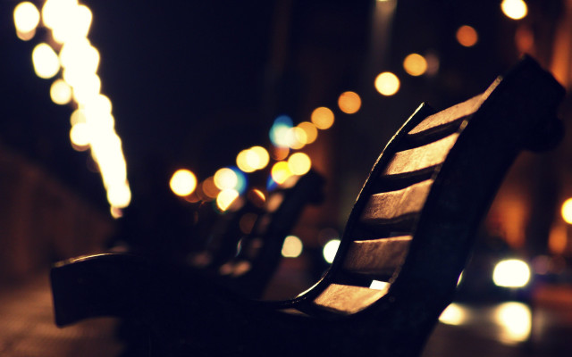 Bench sidewalk night lights bokeh free wallpaper for desktop - medium preview image