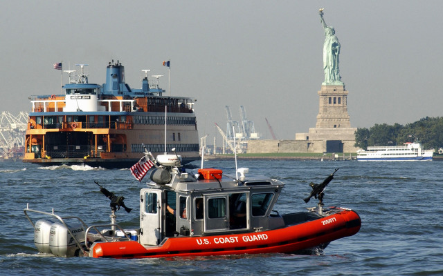 Red boat statue liberty ocean free wallpaper for desktop - medium preview image